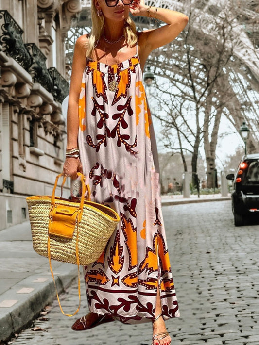 LB | Elegancka letnia sukienka maxi bez rękawów z przyciągającym wzrok nadrukiem i długością maxi