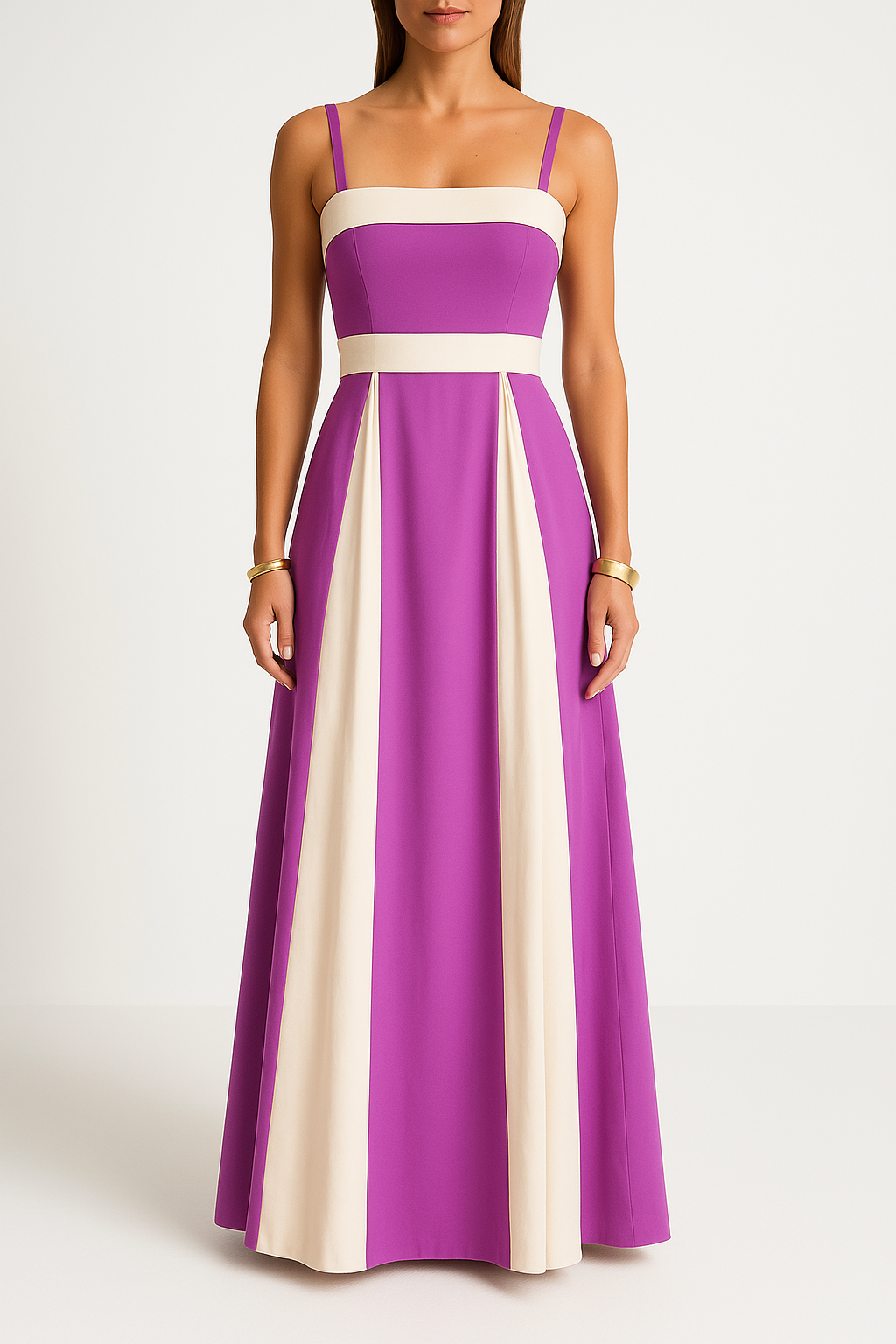 LB | Damska sukienka maxi - Satynowa - Paski - Wysoka talia - Elegancki formalny krój