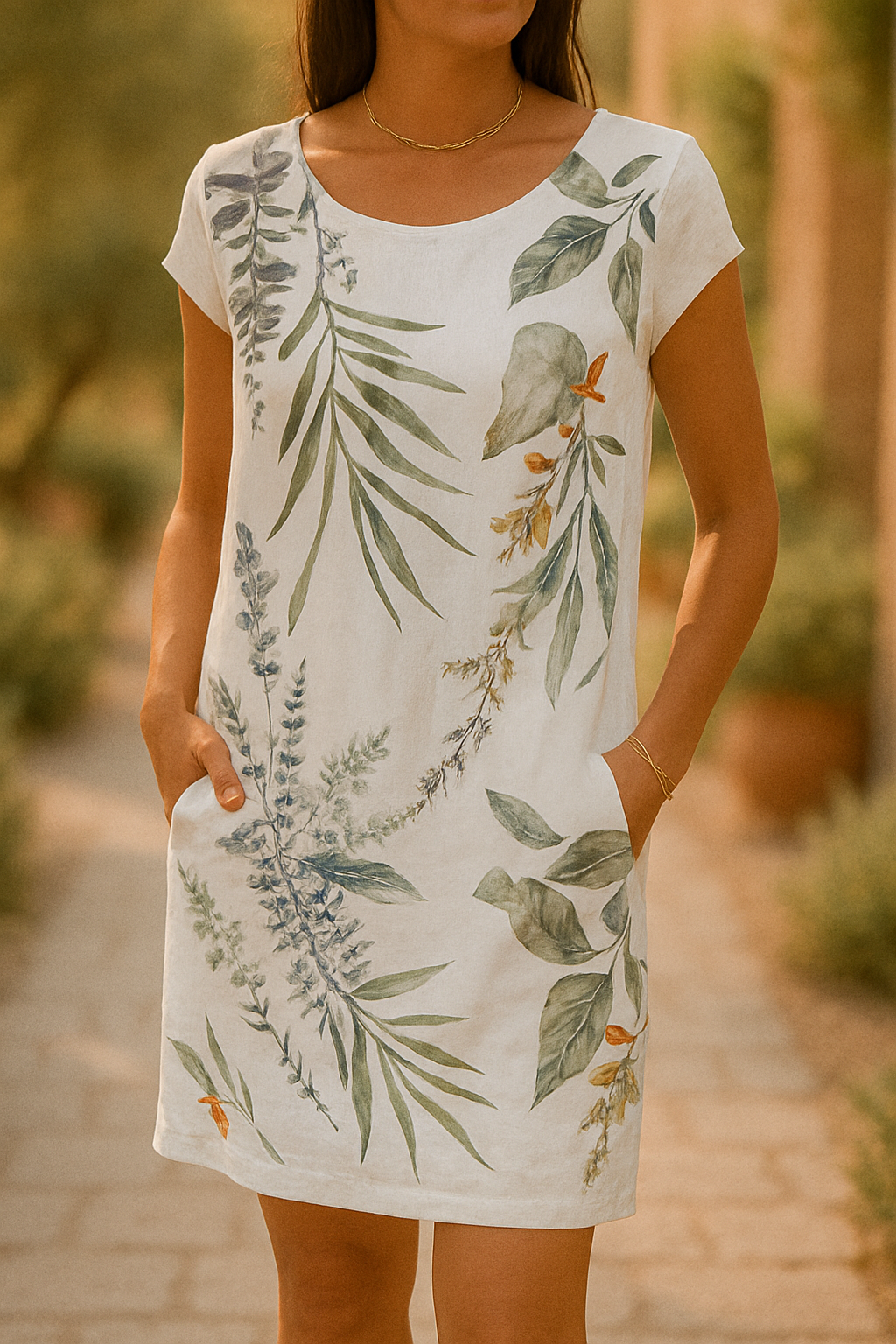 LB | Elegancka sukienka midi z botanicznym nadrukiem