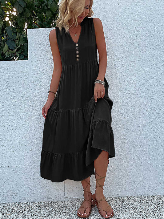 LB | Damska luźna sukienka midi z guzikami w stylu casual