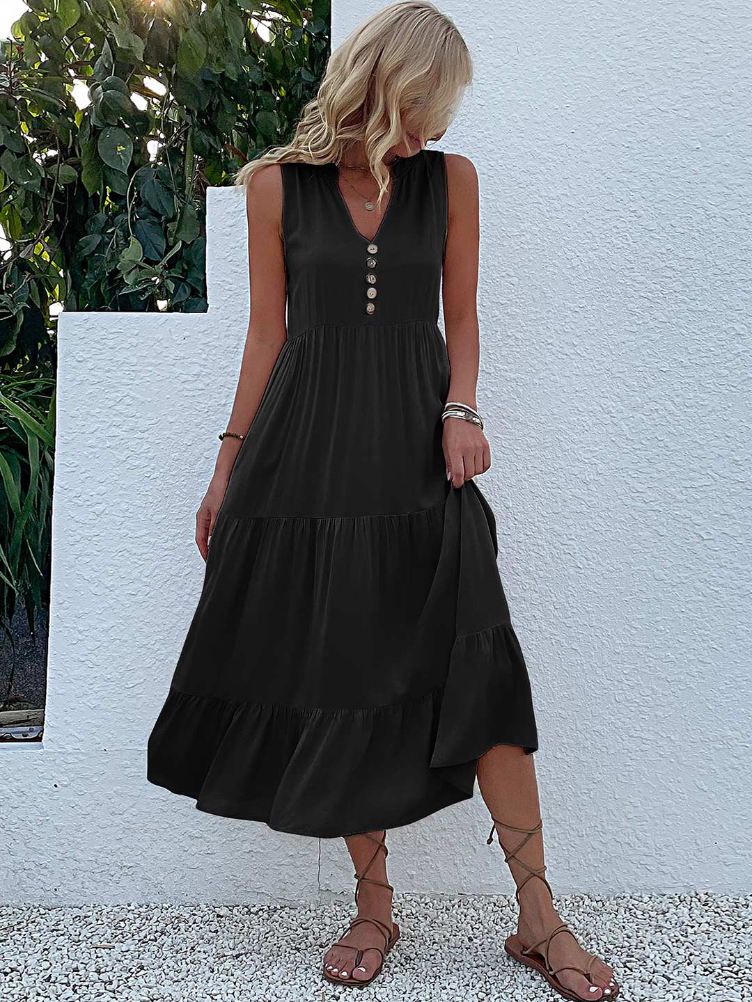 LB | Damska luźna sukienka midi z guzikami w stylu casual