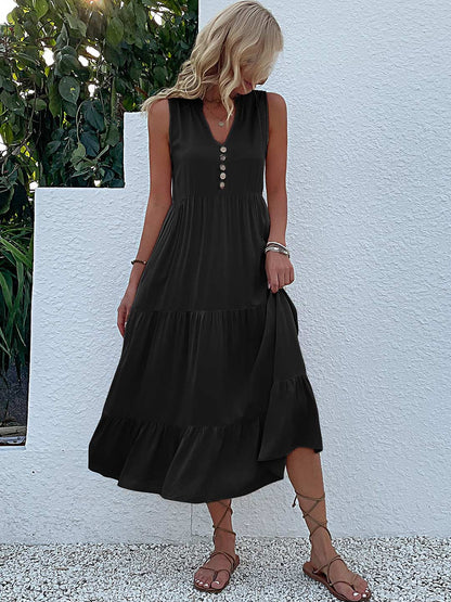 LB | Damska luźna sukienka midi z guzikami w stylu casual