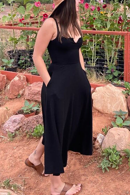 LB | Solid V Slip Maxi Dress