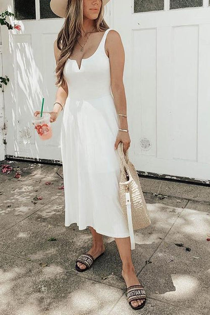 LB | Solid V Slip Maxi Dress