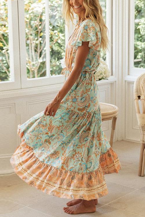 LB | Boho sukienka maxi z guzikami z przodu