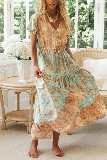 LB | Boho sukienka maxi z guzikami z przodu