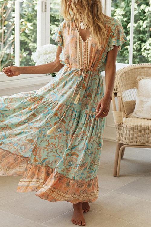 LB | Boho sukienka maxi z guzikami z przodu