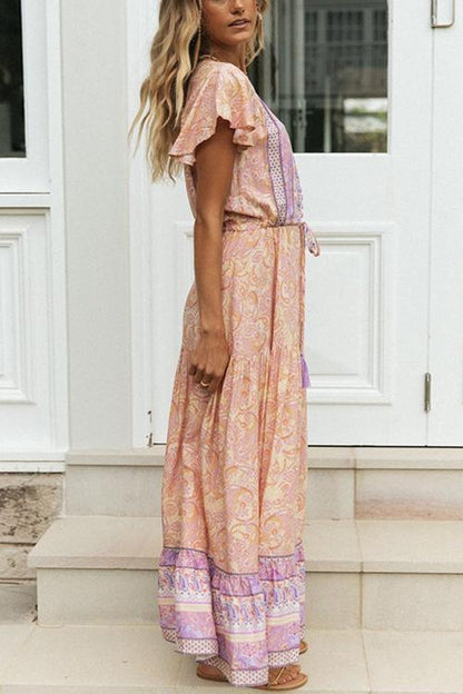 LB | Boho sukienka maxi z guzikami z przodu