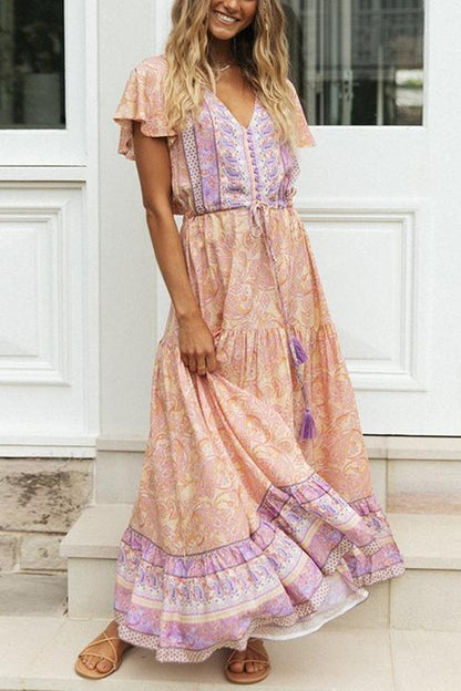 LB | Boho sukienka maxi z guzikami z przodu