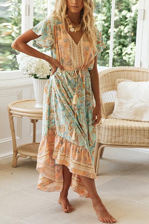 LB | Boho sukienka maxi z guzikami z przodu