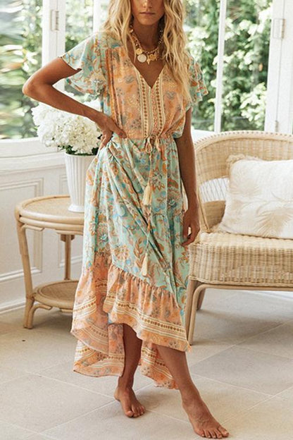 LB | Boho sukienka maxi z guzikami z przodu