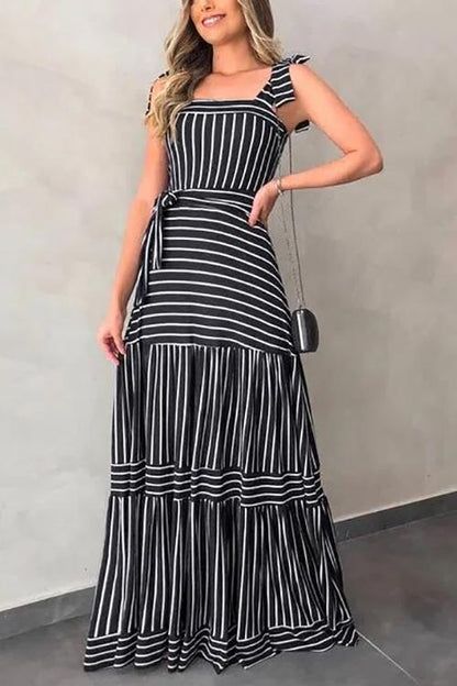 LB | Sukienka maxi w paski z paskiem i muszką