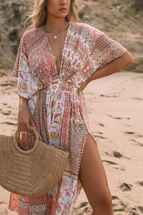 LB | Sukienka maxi z rozcięciem w stylu boho