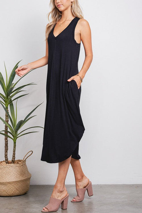 LB | I THINK NOT V-neck tank midi dress