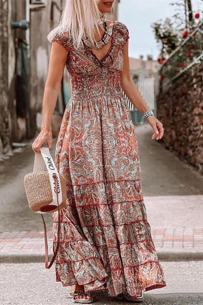 LB | Print V-neck smocked maxi dress