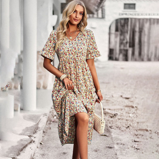 LB | Elegancka letnia sukienka midi w kwiaty dla kobiet