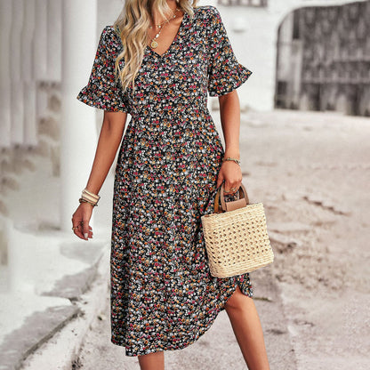 LB | Elegancka letnia sukienka midi w kwiaty dla kobiet