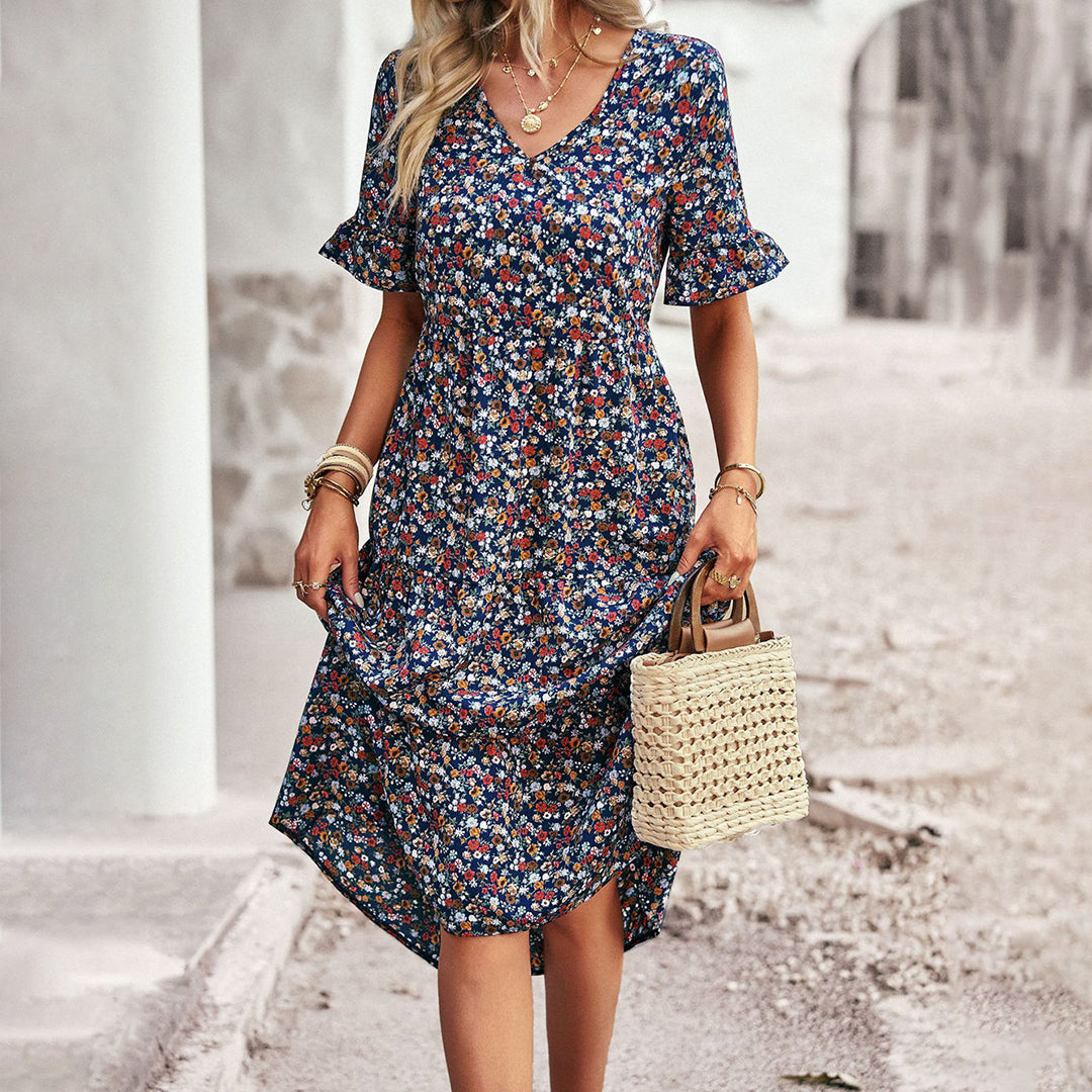 LB | Elegancka letnia sukienka midi w kwiaty dla kobiet