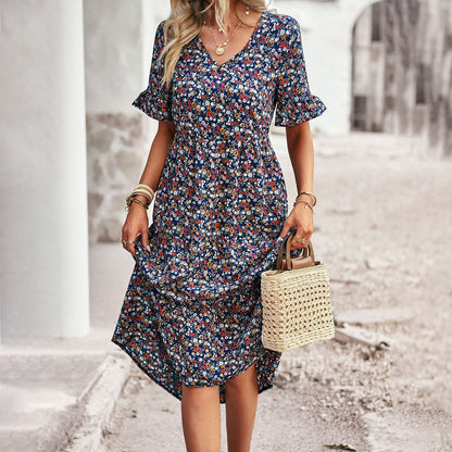 LB | Elegancka letnia sukienka midi w kwiaty dla kobiet