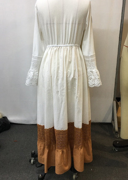 LB | Elegancka beżowa wydrążona tunika maxi sukienka lato