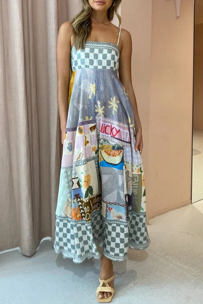 LB | 2024 Seksowna sukienka maxi swing boho bez pleców w linii A