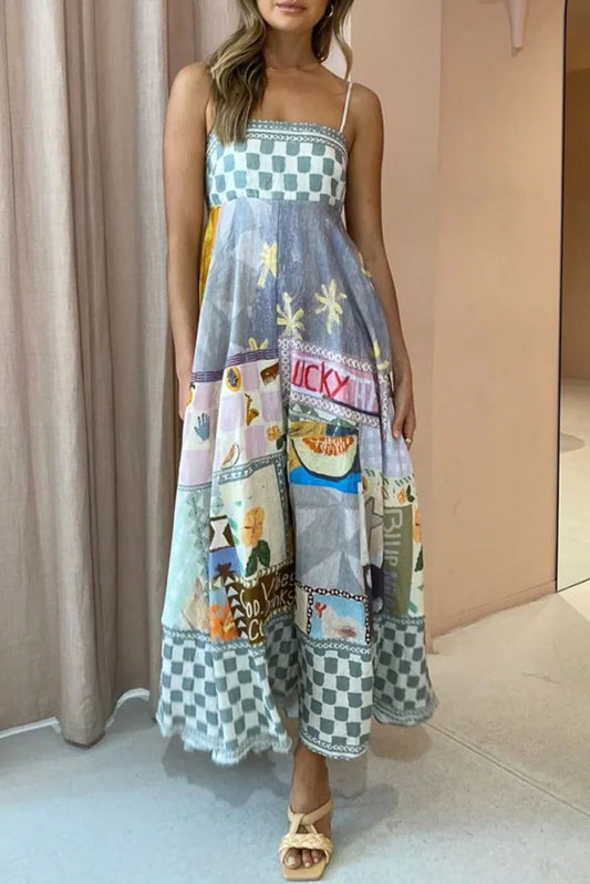 LB | 2024 Seksowna sukienka maxi swing boho bez pleców w linii A