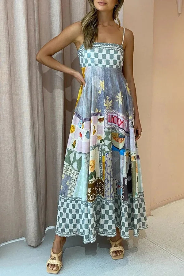 LB | 2024 Seksowna sukienka maxi swing boho bez pleców w linii A