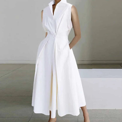 LB | Casual Turn-down Collar Printed Sleeveless Loose Elegant Slim Fit Midi Dresses
