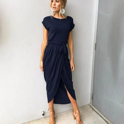 LB | Modna damska sukienka midi z eleganckim rozcięciem