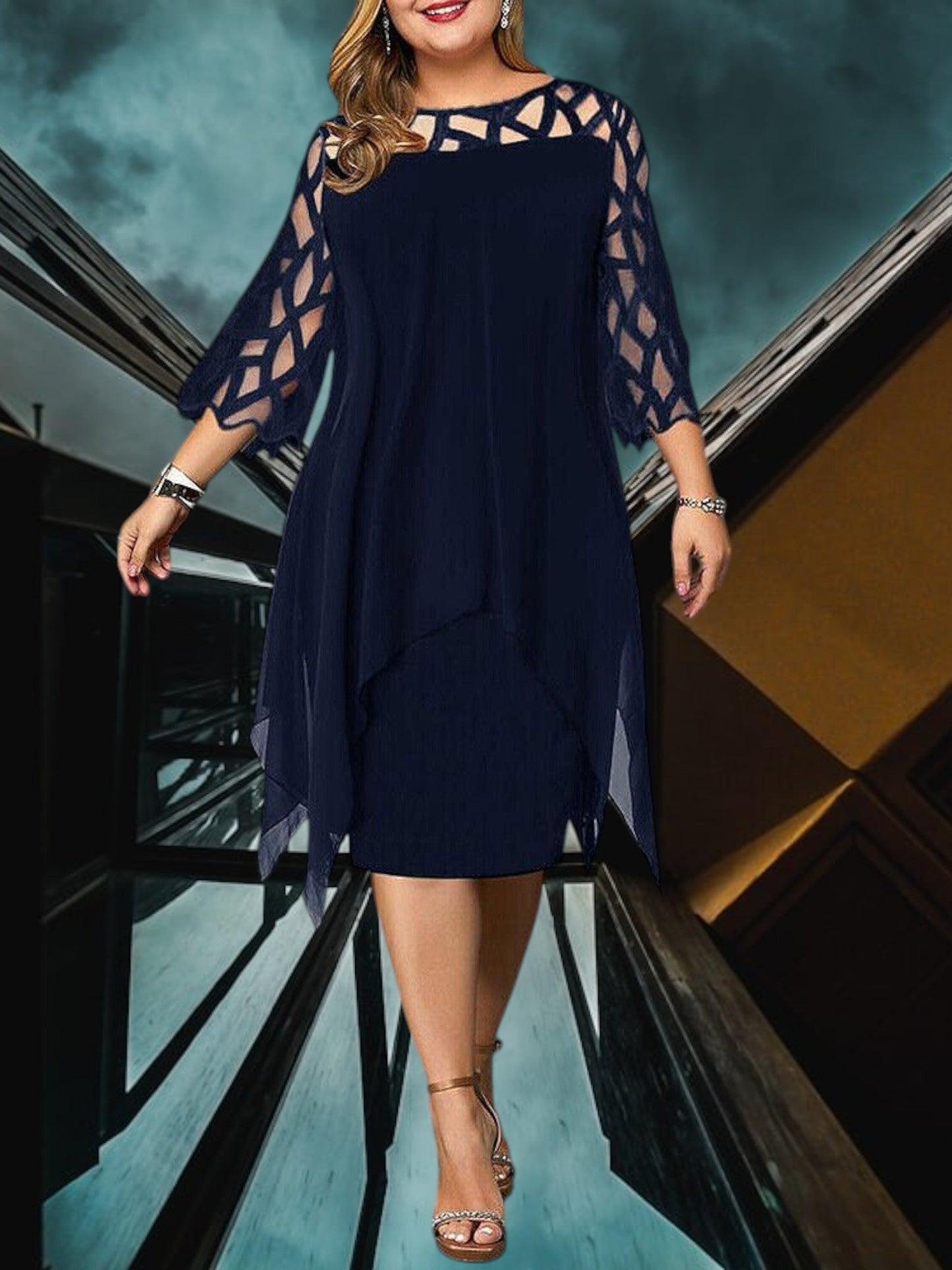 LB | Elegancka sukienka midi plus size wykonana z wysokiej jakości materiału dla kobiet, łatwa w pielęgnacji i wszechstronna