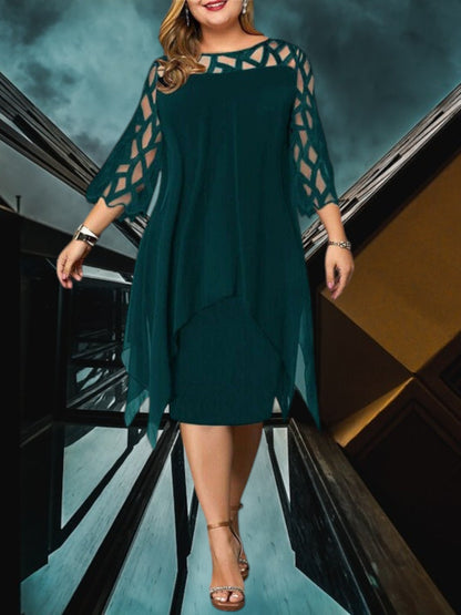 LB | Elegancka sukienka midi plus size wykonana z wysokiej jakości materiału dla kobiet, łatwa w pielęgnacji i wszechstronna