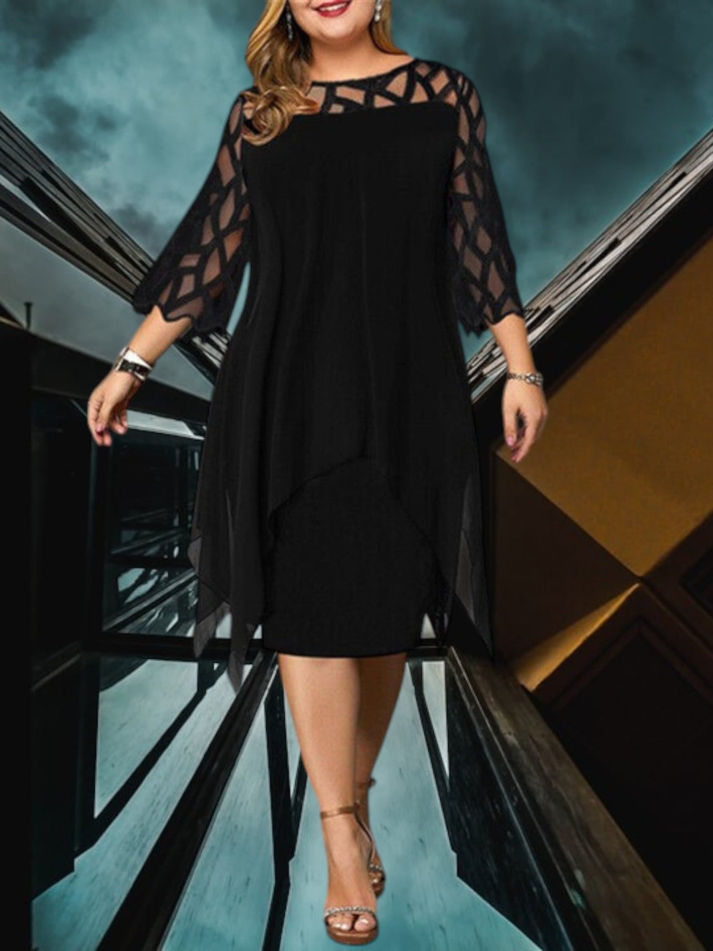 LB | Elegancka sukienka midi plus size wykonana z wysokiej jakości materiału dla kobiet, łatwa w pielęgnacji i wszechstronna