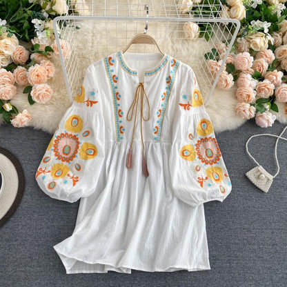 LB | Bohemian Retro Folk Style Vestidos Mini sukienka
