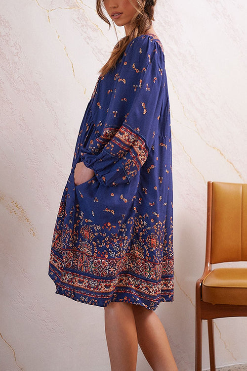 LB | Boho Print Sukienka mini z długim rękawem