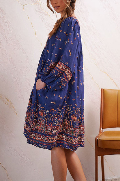 LB | Boho Print Sukienka mini z długim rękawem
