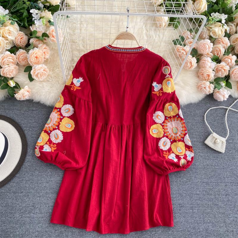 LB | Bohemian Retro Folk Style Vestidos Mini sukienka