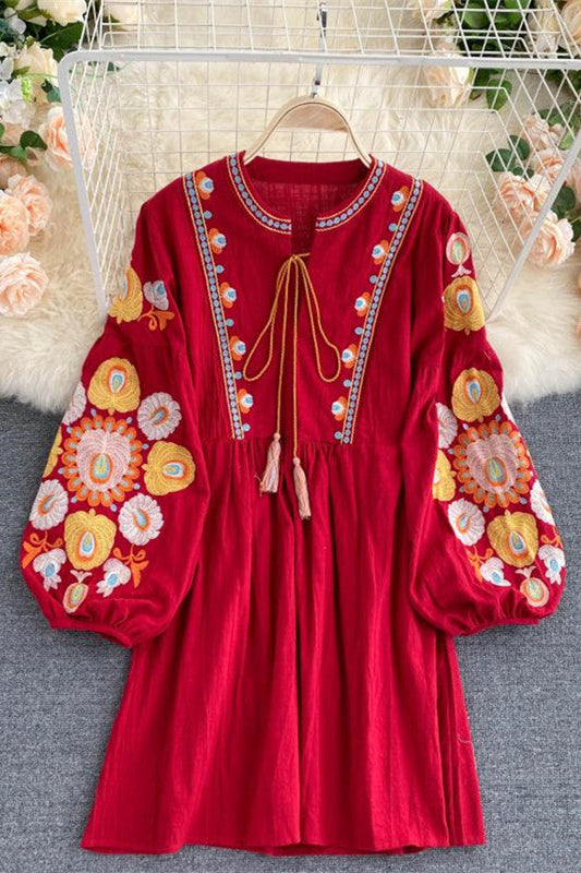 LB | Bohemian Retro Folk Style Vestidos Mini sukienka