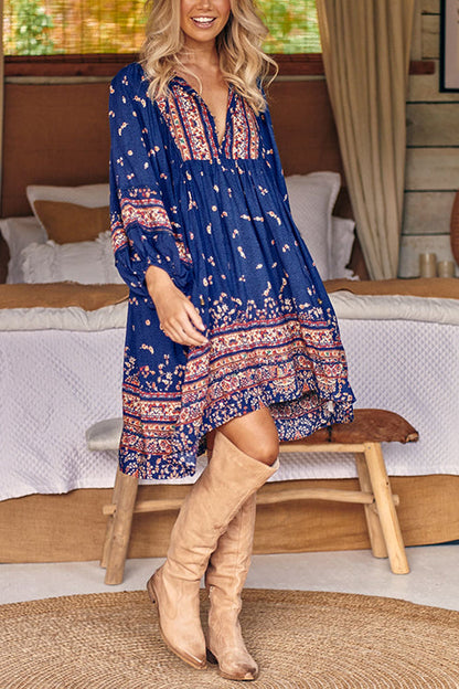 LB | Boho Print Sukienka mini z długim rękawem
