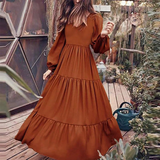 LB | 2024 Plus Size Solid Colour V-Neck A-Line Boho Maxi Dress w jednolitym kolorze