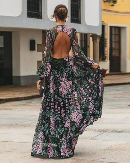 LB | Sukienka Maxi z długim rękawem | Sukienka Maxi w kwiaty | Sukienki Maxi dla kobiet