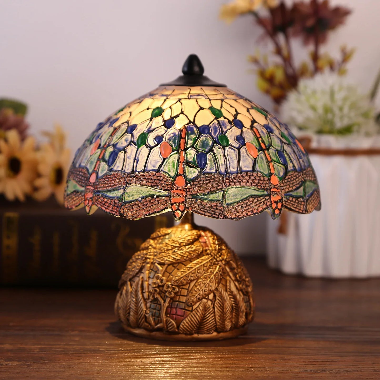 LuxeVintage - Lampa witrażowa w kształcie ważki