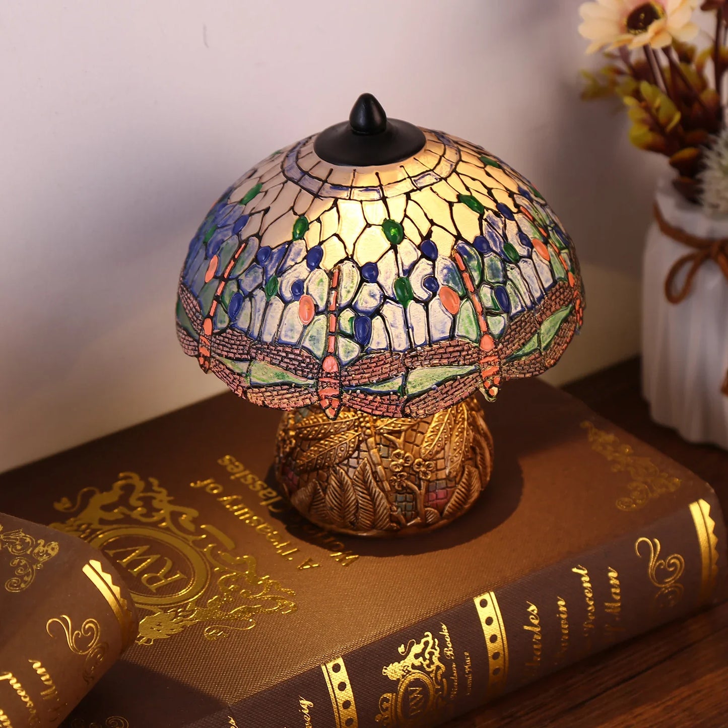 LuxeVintage - Lampa witrażowa w kształcie ważki
