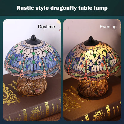 LuxeVintage - Lampa witrażowa w kształcie ważki