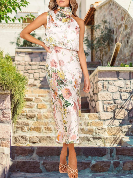 LB | Elegancka letnia sukienka maxi z kwiatowym wzorem i elastyczną talią dla kobiet
