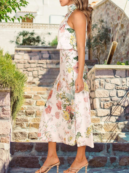 LB | Elegancka letnia sukienka maxi z kwiatowym wzorem i elastyczną talią dla kobiet
