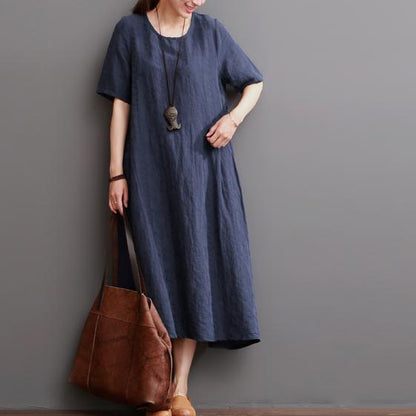 LB | Navy Letnia lniana sukienka Plus Size Lniana sukienka Maxi Sukienka Sundress