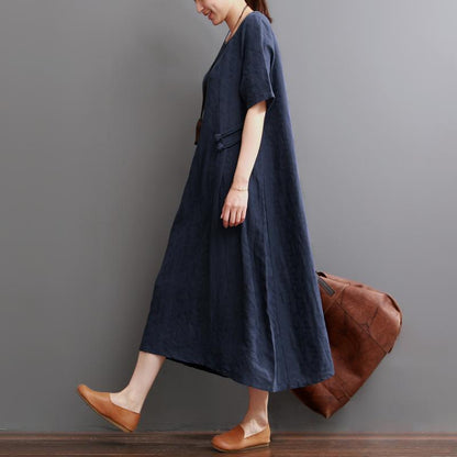 LB | Navy Letnia lniana sukienka Plus Size Lniana sukienka Maxi Sukienka Sundress