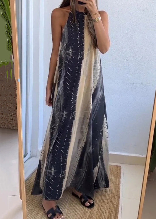 LB | New Colorblock Backless Print Bawełniana sukienka maxi bez rękawów