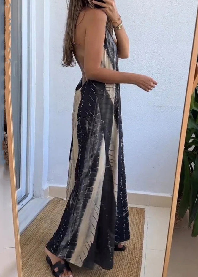 LB | New Colorblock Backless Print Bawełniana sukienka maxi bez rękawów