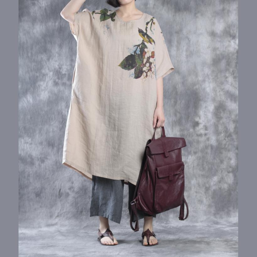 LB | Nude Lniana sukienka maxi Plus Size Lniane sukienki Kwiatowe kaftany